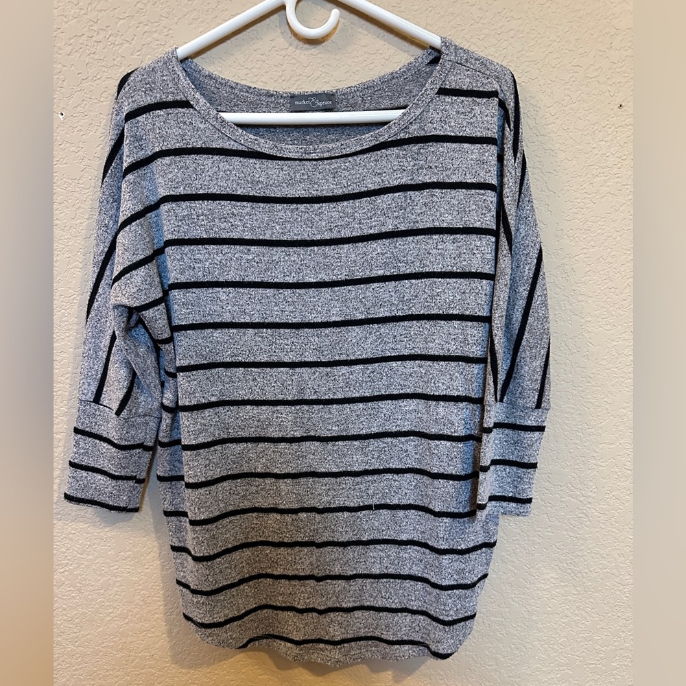 Market & Spruce Gray and Black Striped Top